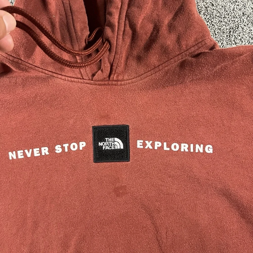 The North Face Mens Large Brown Pullover Hoodie Never Stop Exploring Sweatshirt